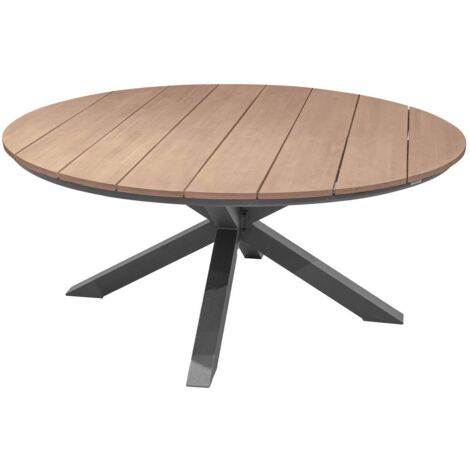 Hesperide – Table de jardin ronde 8 personnes 160 cm – Aluminium traité époxy et bois d'acacia – Résistante aux intempéries – Pieds ajustables