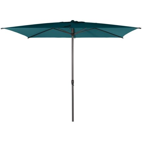 Parasol droit rectangulaire 3x2m bleu canard – Aluminium époxy – Ouverture manivelle – Toile déperlant UV – Hespéride