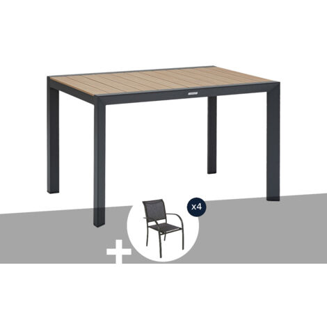 Table de jardin rectangulaire alu Evasion 4 places effet bois + 4 fauteuils Piazza - Hespéride
