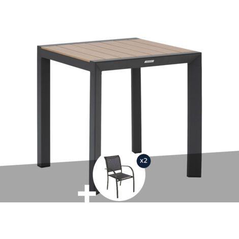 Hesperide – Table de jardin carrée aluminium effet bois 2 places – Dimensions 70x70x75 cm – 2 fauteuils Piazza – Résistante aux intempéries (1/3)