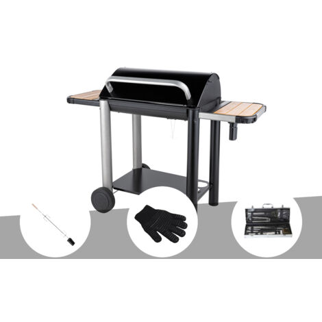 Barbecue charbon Vulcano 3000 + Kit tournebroche + Gant de protection + Malette 8 accessoires inox - Somagic (1/2)