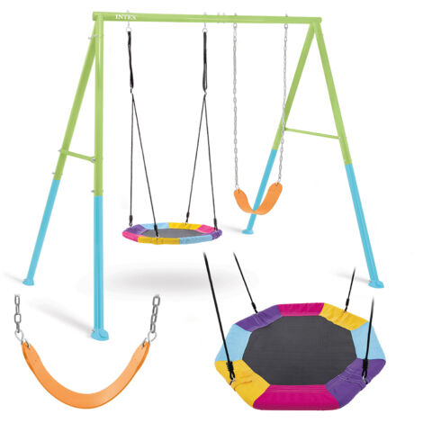 Intex – Balançoire portique 2 agrès – Acier galvanisé – Dimensions 2,54 x 2,44 x 1,98 m – Pour enfants de 3 à 10 ans – Siège flexible en PVC