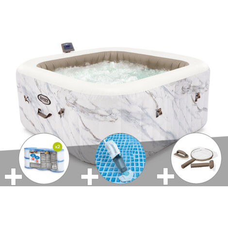 Kit spa gonflable Intex PureSpa Calacatta carré Bulles 4 places + 6 filtres + Aspirateur + Kit d'entretien