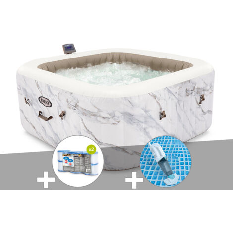Kit spa gonflable Intex PureSpa Calacatta carré Bulles 4 places + 6 filtres + Aspirateur