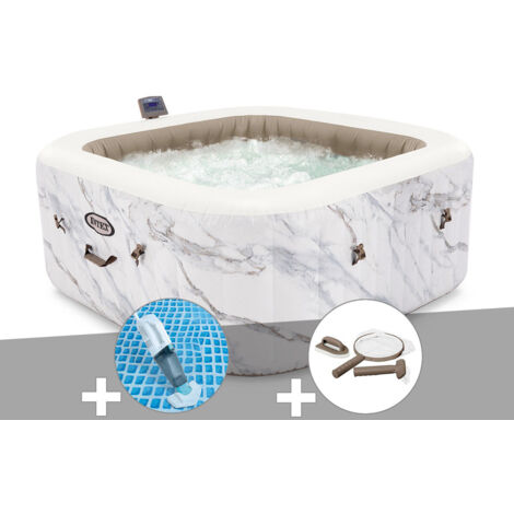 Kit spa gonflable Intex PureSpa Calacatta carré Bulles 4 places + Aspirateur + Kit d'entretien