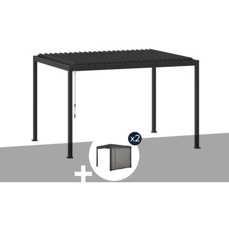Pergola bioclimatique Evora Graphite - 4 x 3 m + 2 stores 4 m - Hespéride (1/5)