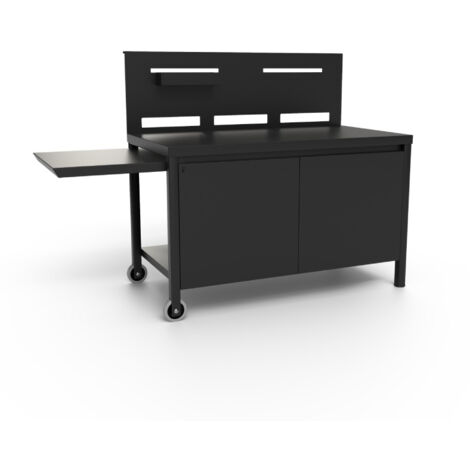 Forge Adour – Table pour plancha roulante acier noir 120 x 65,7 x 112,5 cm – Crédence et roulettes – Compatible planchas 45/60/75 cm (1/5)