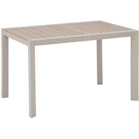 Hesperide – Table extensible 4 places en aluminium effet bois lin et argile – Plateau à lattes moderne – Résistante aux intempéries