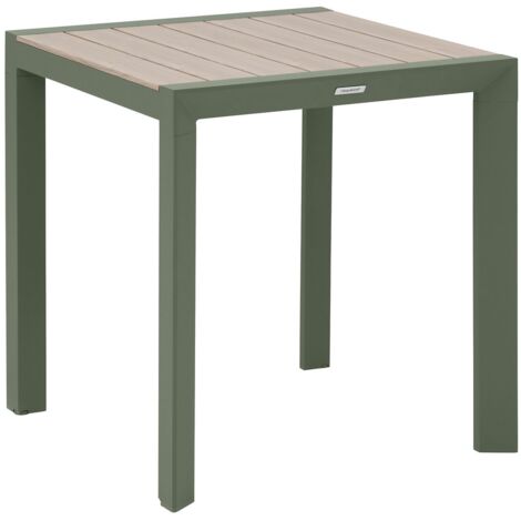 Hesperide – Table extensible de jardin effet bois lin et vert laurier 2 places – Aluminium – 70x70 cm – Hauteur 75 cm – Poids 8.6 kg