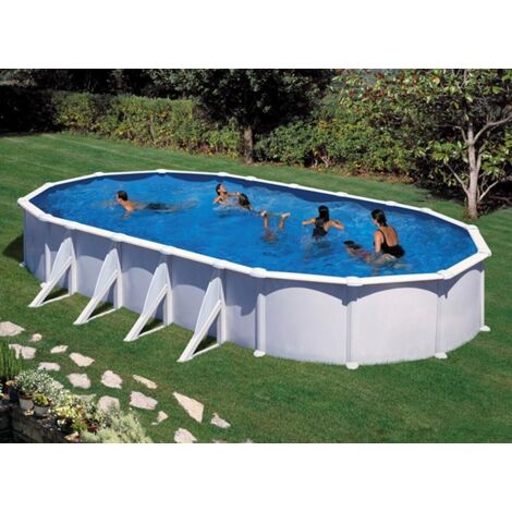 GRE – Piscine tubulaire acier blanc ovale 10,20 x 5,75 x 1,32 m – Volume 56 m³ – Filtration à sable 10 m³/h – Échelle de sécurité incluse