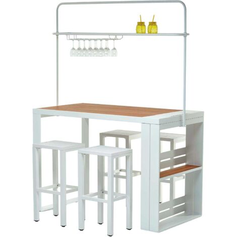 Ensemble table de bar mange-debout avec 4 tabourets empilables (1/3)