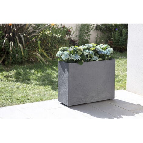 Jardinière rectangulaire Volcania effet pierre - 78,5 x 29,5 x 60 cm - 46 L - Gris galet - Eda