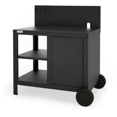 Le Marquier – Chariot à plancha en acier époxy noir – Dimensions 99 x 64 x 102 cm – 2 étagères et 2 roues pour déplacement facile – Origine France Garantie