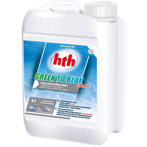 HTH Green to blue shock sans Chlore - Rattrape eau verte ou trouble Liquide 5L