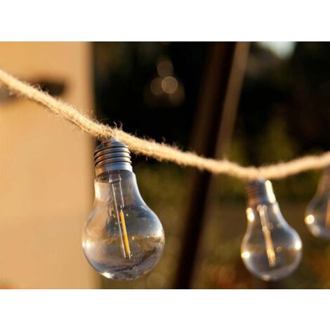 Guirlande lumineuse solaire en corde 10 ampoules transparentes LED blanc chaud FANTASY CORD SOLAR 7,45 m