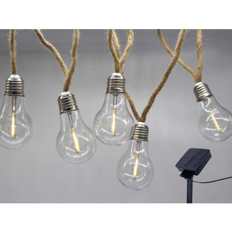 Guirlande lumineuse solaire en corde 10 ampoules transparentes LED blanc chaud FANTASY CORD SOLAR 7,45 m