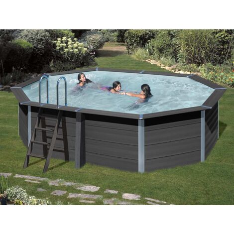 GRE – Piscine composite ovale 5,24 x 3,86 x 1,24 m – Structure en composite – Filtration à sable – Volume 16,21 m³ – Installation hors-sol ou semi-enterrée