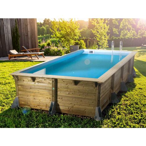 Kit piscine bois UbbinkAzura 5,05 x 3,50 x 1,26 m - Liner bleu + Kit margelles - Ubbink