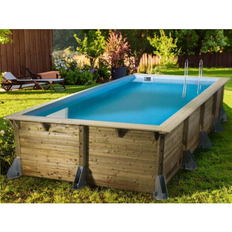 Kit piscine bois Ubbink Azura 5,05 x 3,50 x 1,26 m - Liner beige + Kit margelles (1/3)