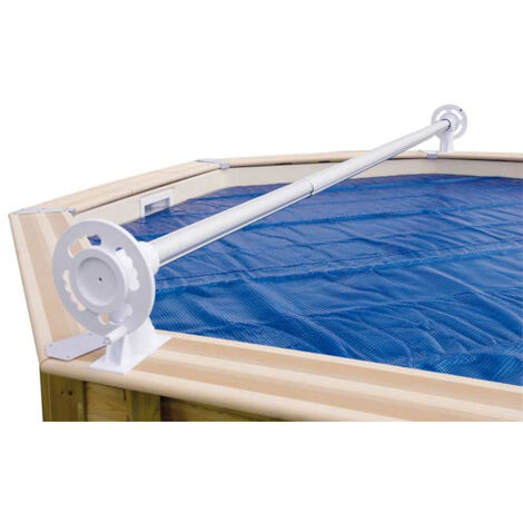 Ubbink – Enrouleur de bâche de piscine en bois – Amovible avec supports à visser – Pour piscines jusqu'à 6,50 m – Manivelle en plastique