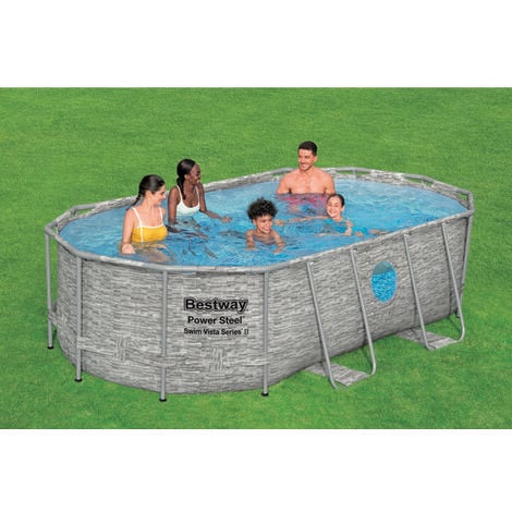 Piscine tubulaire Power Steel SwimVista avec hublots ovale 4,27 x 2,50 x 1,00 m - Bestway