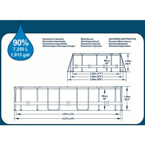Piscine tubulaire Power Steel SwimVista avec hublots ovale 4,27 x 2,50 x 1,00 m - Bestway