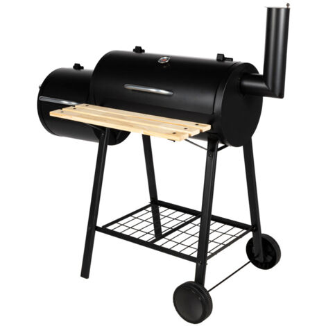 M&S – Barbecue fumoir 111,5 x 66,5 x 110,5 cm – Cuve en acier avec cheminée – 2 grilles ajustables – Système d’aération avec thermomètre (1/5)