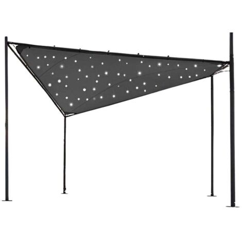 M&S – Tonnelle en acier 350x350x280 cm – Toile tendue avec 200 LEDs intégrées – Couleur ardoise – Alimentation solaire automatique (1/5)
