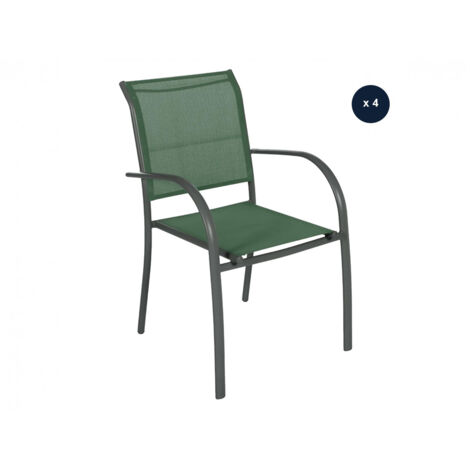 Hesperide – Lot de 4 fauteuils de jardin empilables en texaline 580 g/m² – Structure aluminium époxy – Dimensions 65x56x88 cm – Couleur olive/graphite