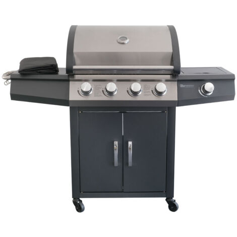 Barbecue à gaz 4 brûleurs PIRETTO avec réchaud latéral – Surface de cuisson 63,5 x 40,6 cm – Acier émaillé – 15,2 kW – Jardideco (1/5)