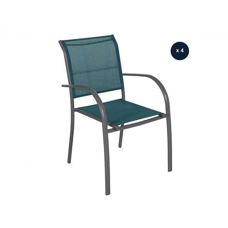 Hesperide – Lot de 4 fauteuils de jardin empilables en texaline – Structure aluminium époxy – Confort optimal – Dimensions 65x56x88 cm – Hauteur d'assise 45 cm