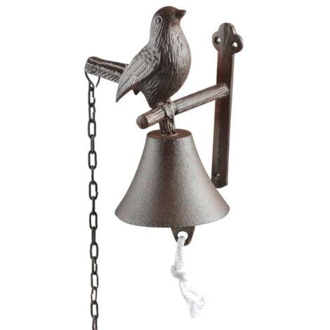 Esschert Design – Cloche oiseau en fonte 14,2 x 11,9 x 18,5 cm – Décorative pour jardin – Annoncez vos invités avec chaîne