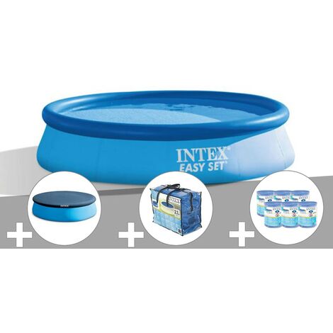 Intex – Piscine autoportée Easy Set 3,05 x 0,61 m – Volume 3,1 m³ – Débit filtration 1 m³/h – Bâches incluses et 6 cartouches de filtration