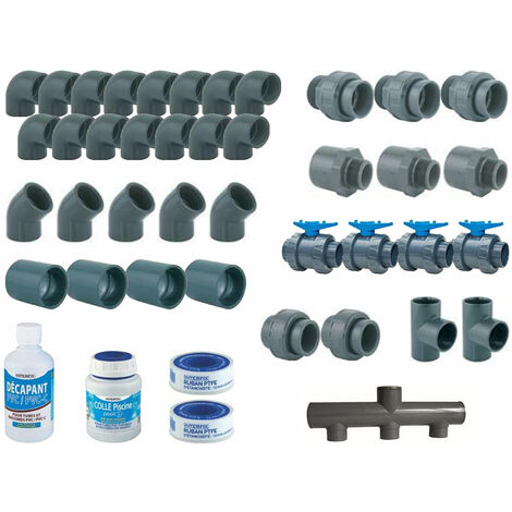 Kit plomberie complet pour piscine 8 x 4 m – Raccords Ø 50 mm en PVC – Installation rapide et durable – Colle et décapant inclus – Aquazendo