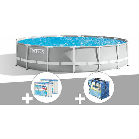 Intex – Piscine tubulaire ronde 4,57 m x 1,07 m – Volume 14,6 m³ – Épurateur 2,7 m³/h – Bâche à bulles incluse – Échelle de sécurité