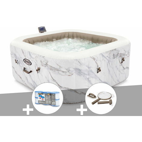 Kit spa gonflable Intex PureSpa Calacatta carré Bulles 4 places + 6 filtres + Kit d'entretien (1/5)