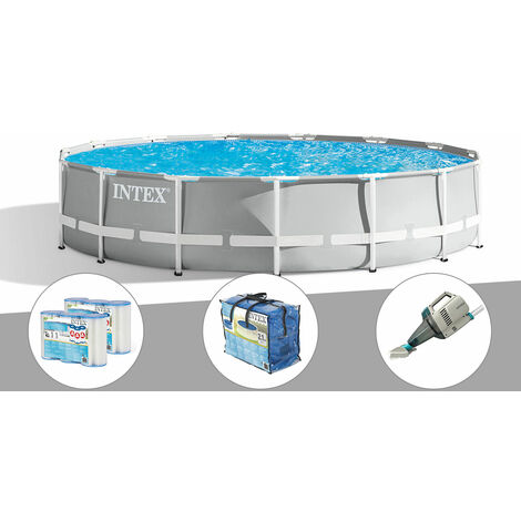 Kit piscine tubulaire Intex Prism Frame ronde 4,57 x 1,07 m + Bâche à bulles + 6 cartouches de filtration + Aspirateur