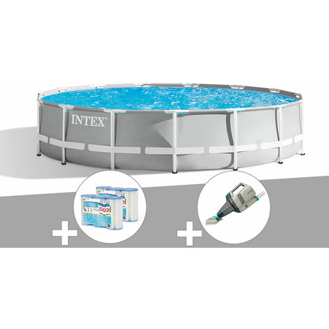 Kit piscine tubulaire Intex Prism Frame ronde 4,57 x 1,07 m + 6 cartouches de filtration + Aspirateur