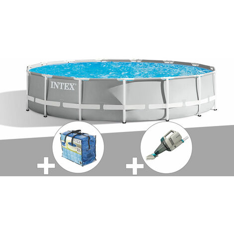 Kit piscine tubulaire Intex Prism Frame ronde 4,57 x 1,07 m + Bâche à bulles + Aspirateur