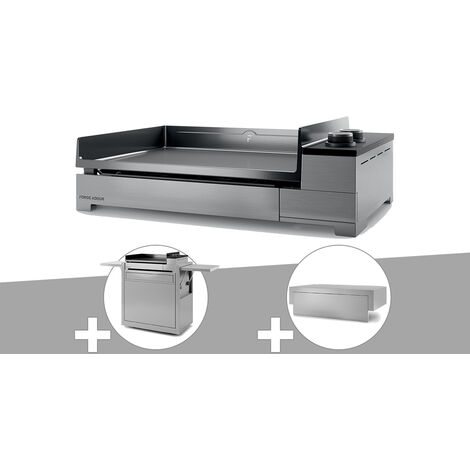 Plancha gaz Premium 60 inox avec chariot et couvercle - Forge Adour