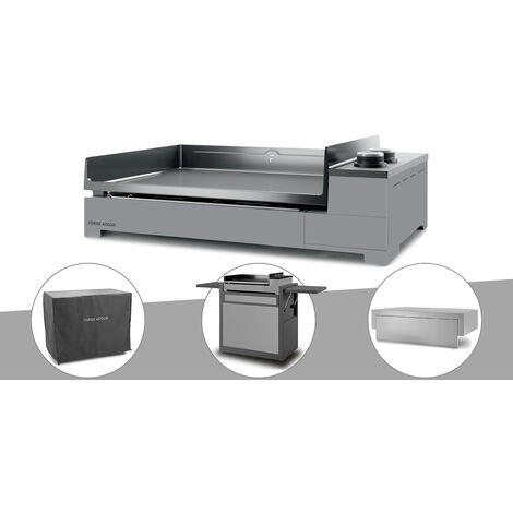 Plancha gaz Premium 60 acier avec couvercle, chariot et housse - Forge Adour