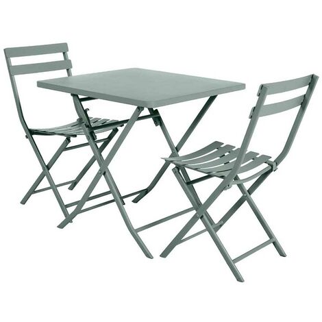 Hesperide – Salon de jardin carré en métal 70 x 70 cm olive avec 2 chaises pliantes – Acier traité époxy antirouille – Pour balcon et petit jardin (1/5)