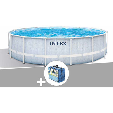 Kit piscine tubulaire Intex Chevron ronde 4,88 x 1,22 m + Bâche à bulles (1/3)