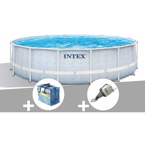 Intex – Piscine tubulaire ronde 4,88 m – Hauteur 1,22 m – Volume 19,2 m³ – Liner triple épaisseur – Bâche à bulles incluse