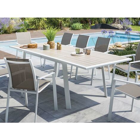 Table de jardin extensible Pavane lin & blanc 10 places en aluminium traité époxy - Hespéride