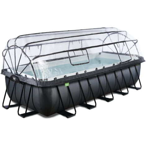 Piscine tubulaire rectangulaire 540x250x122cm – Pompe filtrante à sable incluse – Dôme multifonctionnel – Acier galvanisé et PVC noir (1/10)