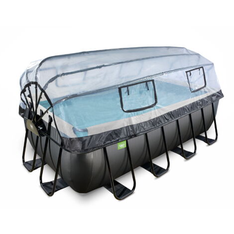 Exit Toys – Piscine tubulaire rectangulaire 4,00 x 2,00 x 1,22 m – Dôme avec fenêtres – Pompe filtrante à sable incluse – Acier galvanisé et PVC (1/8)