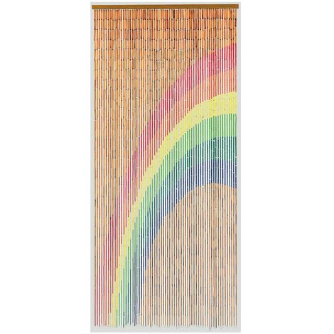 Rideau de porte en bambou peint – Dessin arc-en-ciel – Dimensions 90 x 200 cm – 65 bandes pour décoration intérieure – Morel