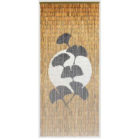 Rideau de porte en bambou peint – Dimensions 90 x 200 cm – Motif feuilles ginkgo – Installation facile sur tous supports – Morel