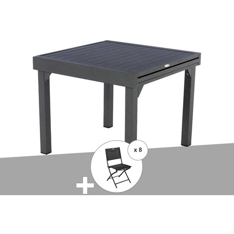 Ensemble repas table extensible alu 4/8 places Graphite + 8 chaises Modula - Hespéride (1/3)